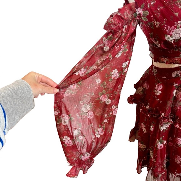 Alamour the Label Annabell Cutout Floral Sheer Floaty Mini Dress - Picture 12 of 16